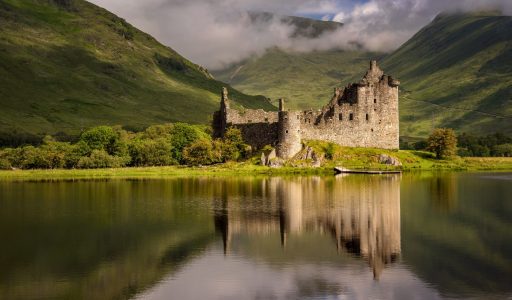 Reflection of Kilchurn Castle in Loch Awe, Highlands, Scotland