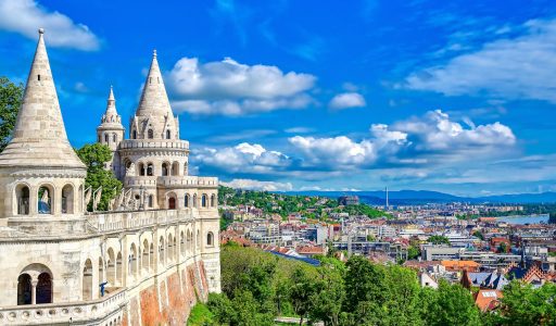 Fisherman's Bastion, located in the Buda Castle complex, in Budapest, Hungary.